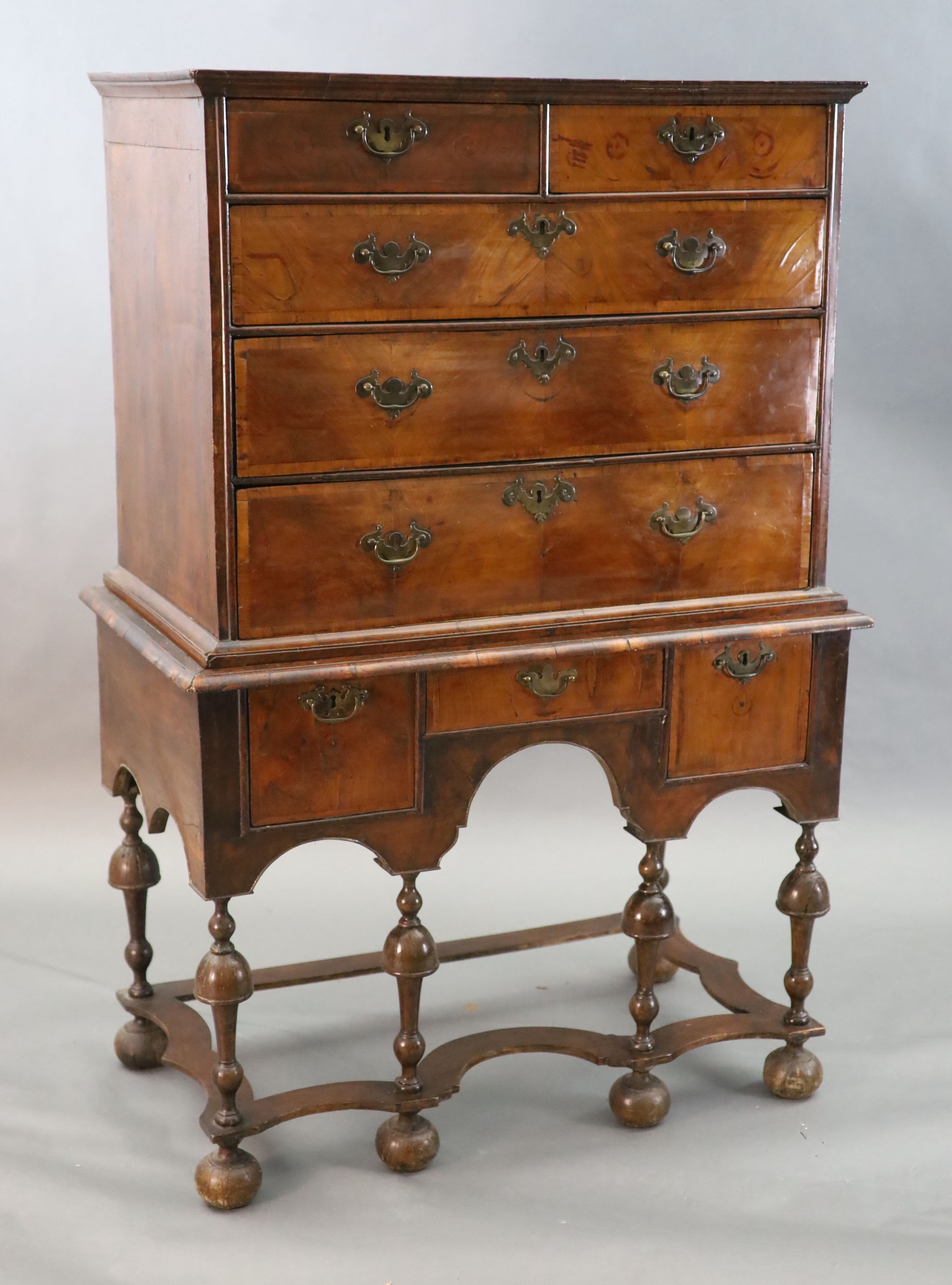 An early 18th century walnut chest on stand, W.3ft 4.5in. D.1ft 11in. H.5ft